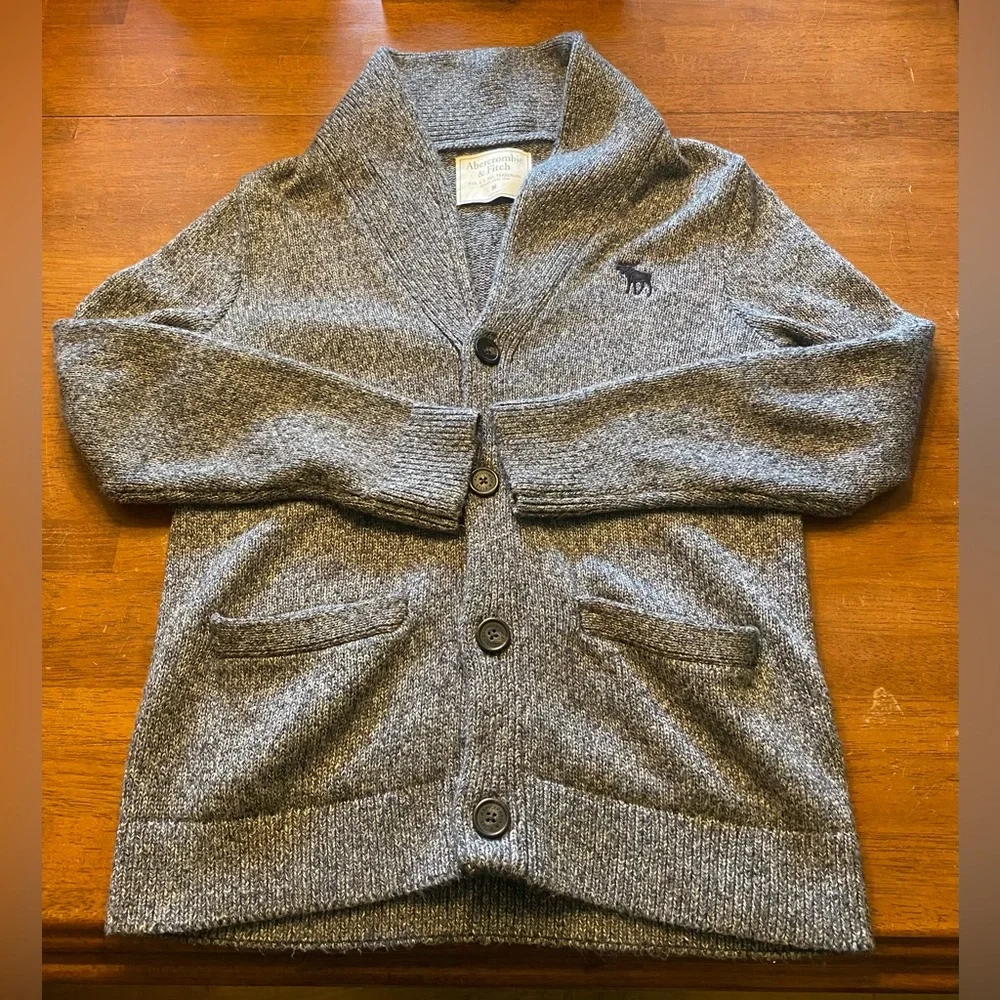VTG Abercrombie & Fitch Charcoal Gray Shawl-Collar Y2K Grandpa Cardigan